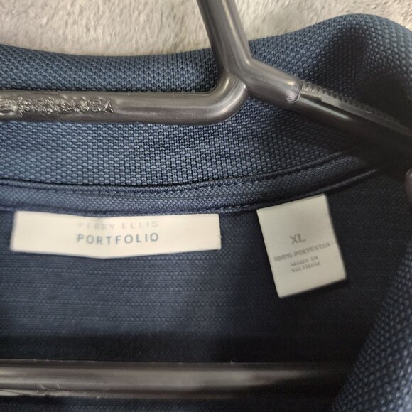 Mens Navy Blue Perry Ellis Portfolio Polo Shirt Short Sleeve Ribbed Knit Size XL - Picture 6 of 11